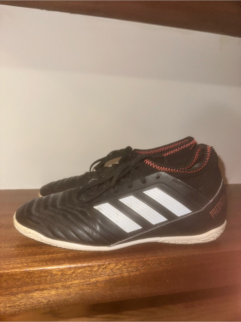 adidas Black White Indoor Soccer Shoes with Red Trim